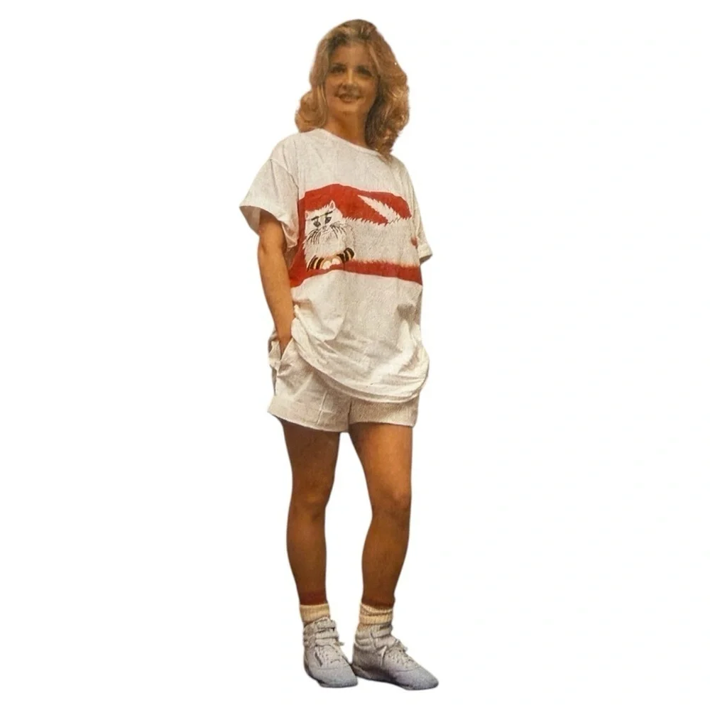 Vintage dead stock Gym Cat Red and White Terrimond Towel Set with Coverup Tee OS